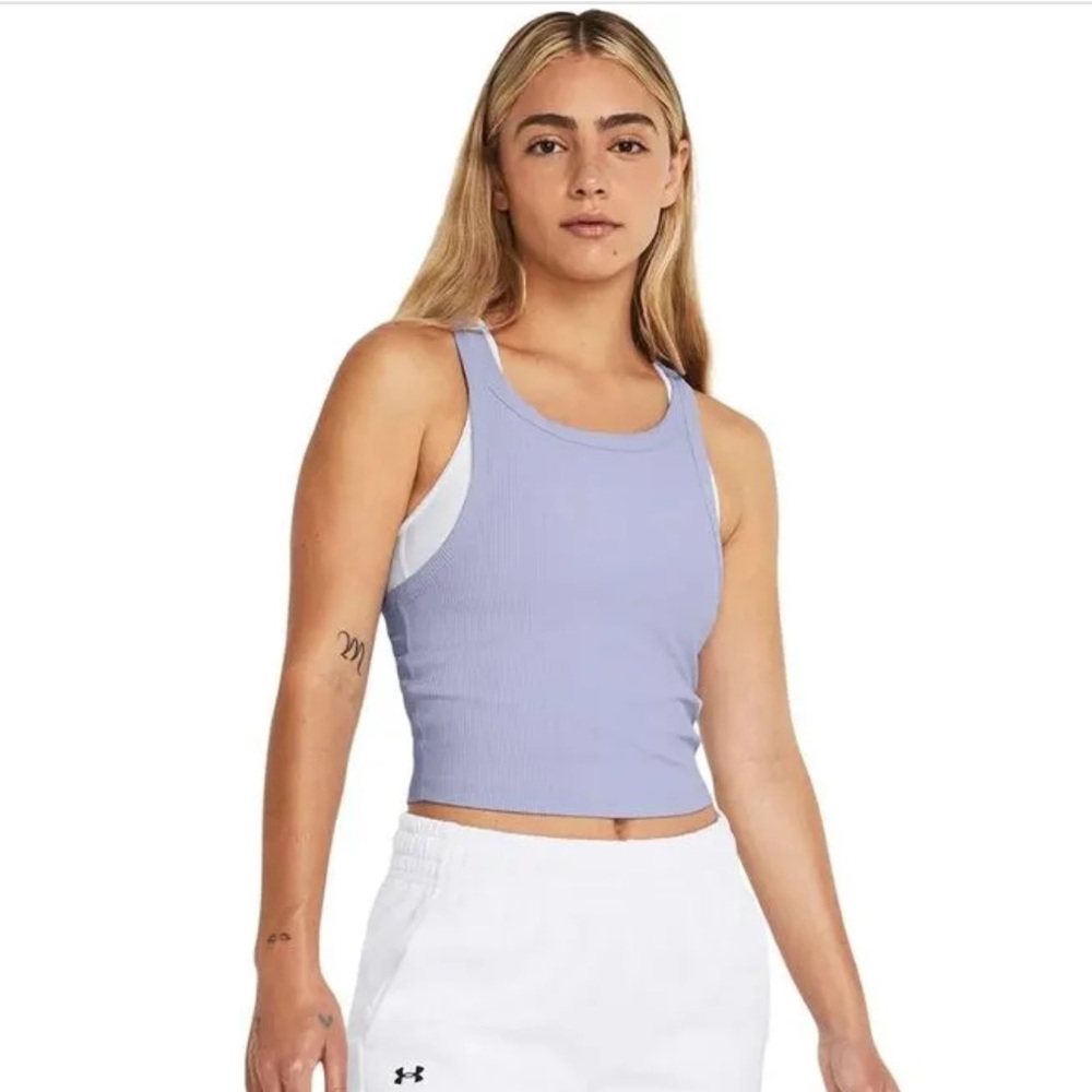 Under Armour Meridian Rib Periwinkle Blue Ribbed Athletic Crop Tank New